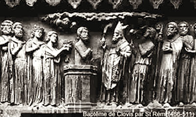 A carving of the baptism of Clovis